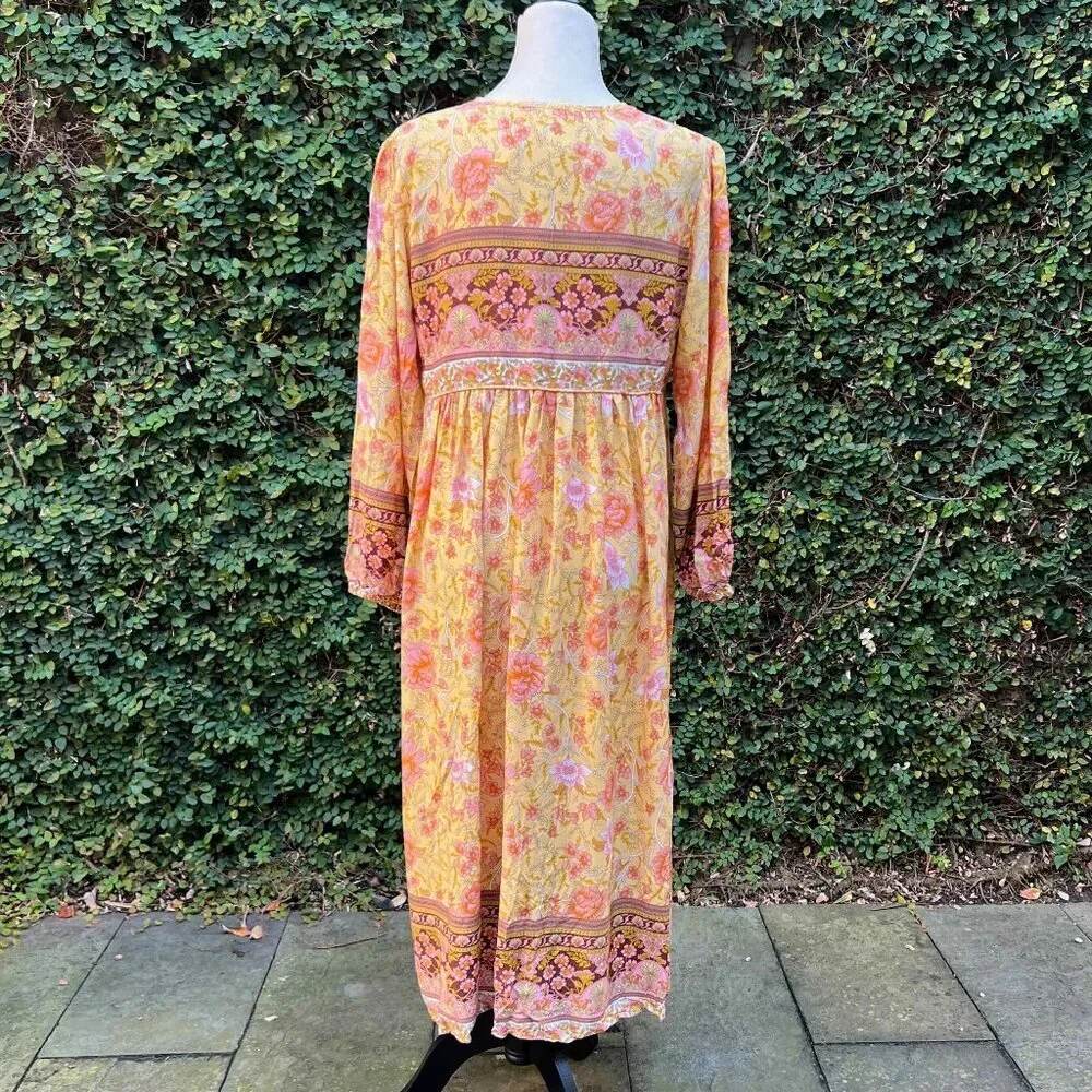 R.Vivimos Women Long Sleeve Floral V Neck Tassel Boho Festival Dress M, Sz 8, 10 - Picture 8 of 13